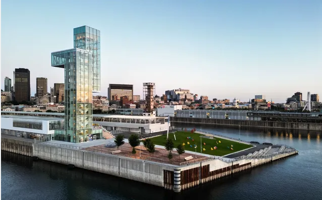 The Grand Quay tower and waterfront at Old Port of Montréal